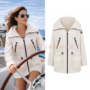 Coastal | 90s Brandon Thomas Luxury Windbreaker in Cream | Water Resistant | L